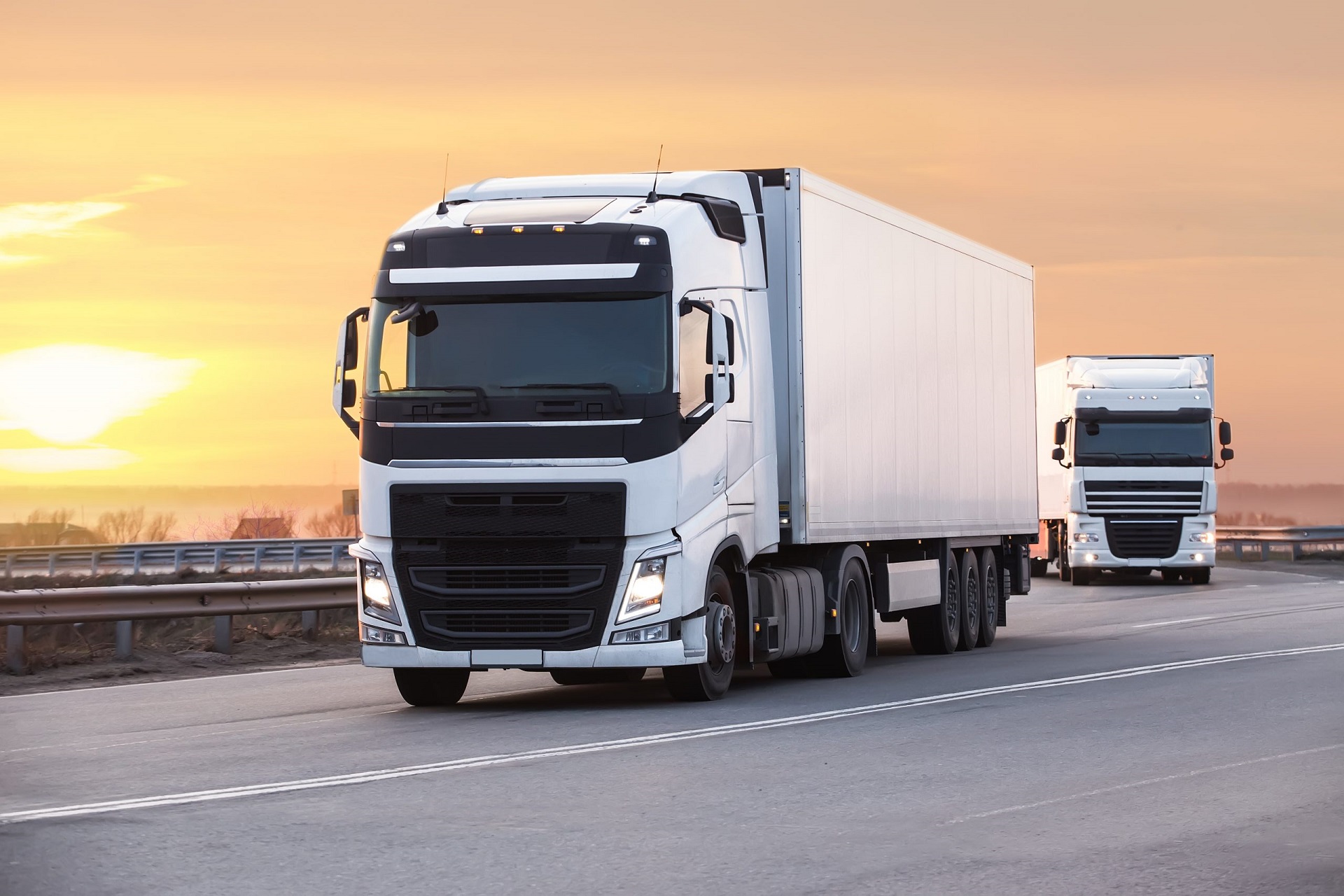 Trucks moves on the country highway.